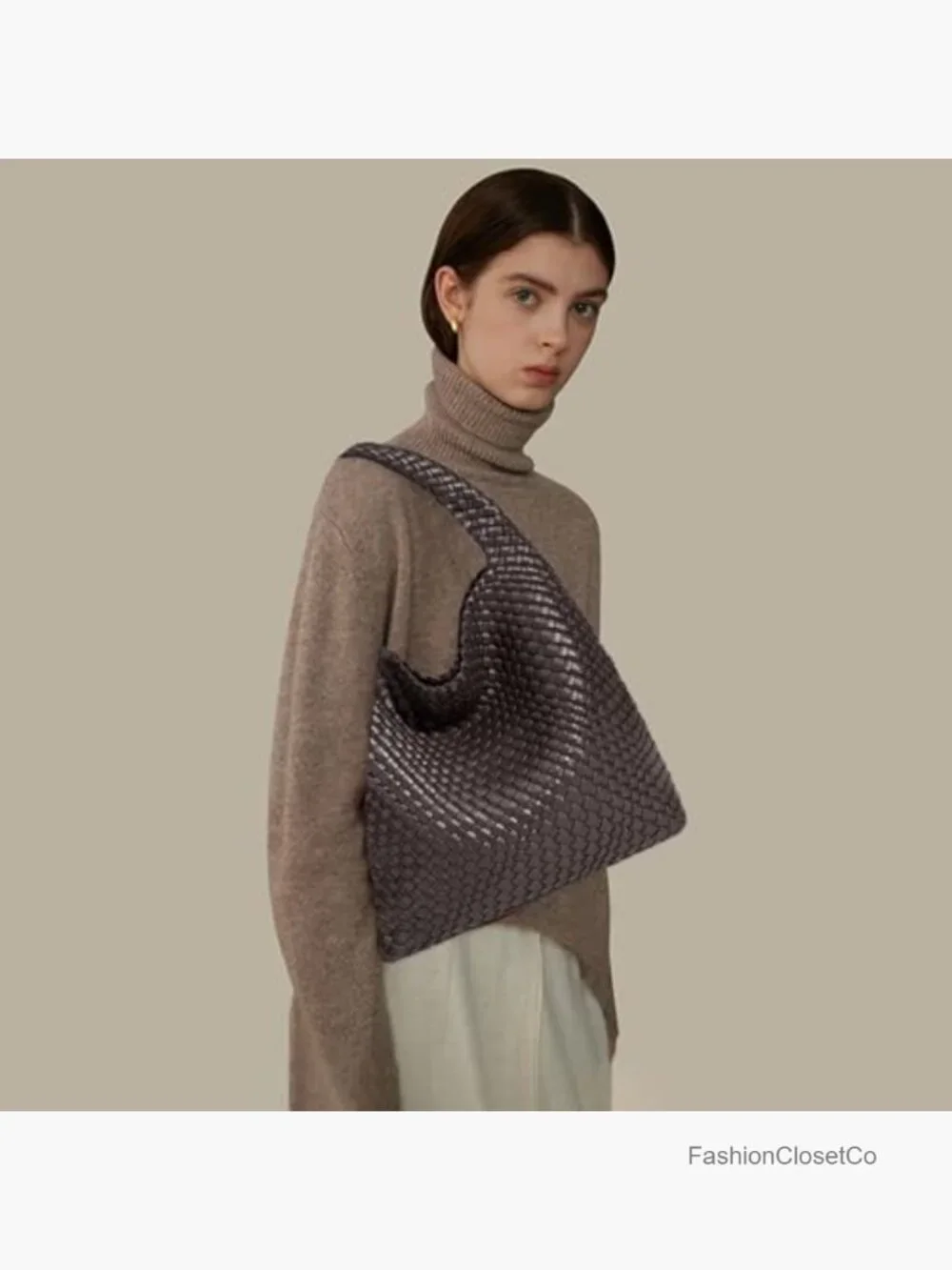 Woven Hobo Bag, Faux Leather Top-Handle Shoulder Tote, Travel Handbag